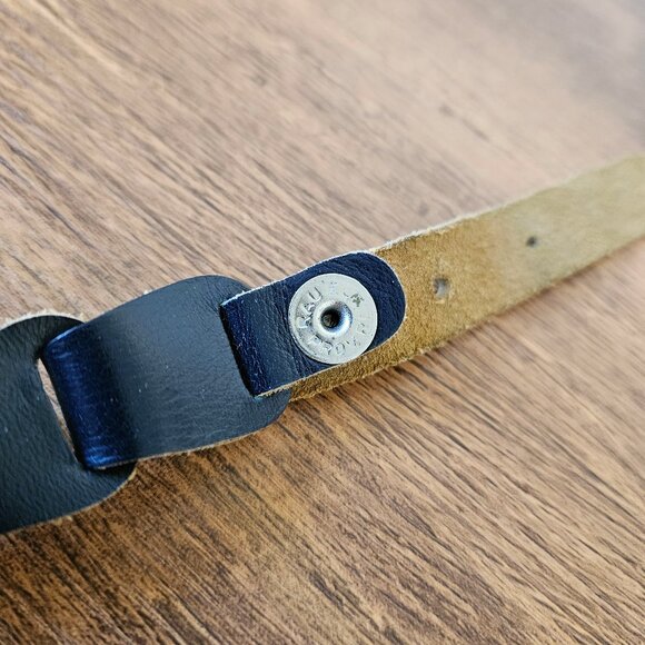 Vintage Dyed Leather Navy Blue Chain Link Loop Belt Hippie Retro 60s 70s S/M - Picture 7 of 7